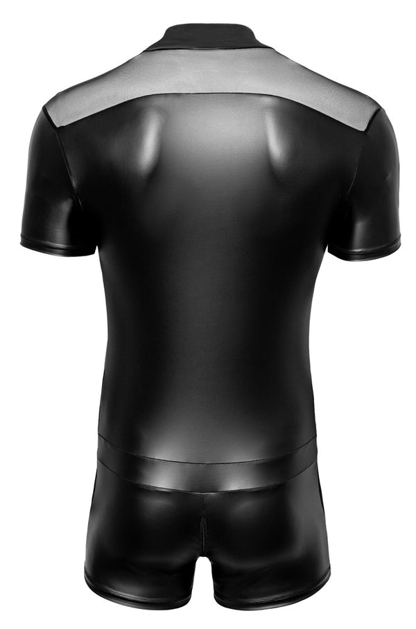 Schwarzer körperbetonender Herren-Kurzoverall mit langem Zip von Svenjoyment – Ansicht 7