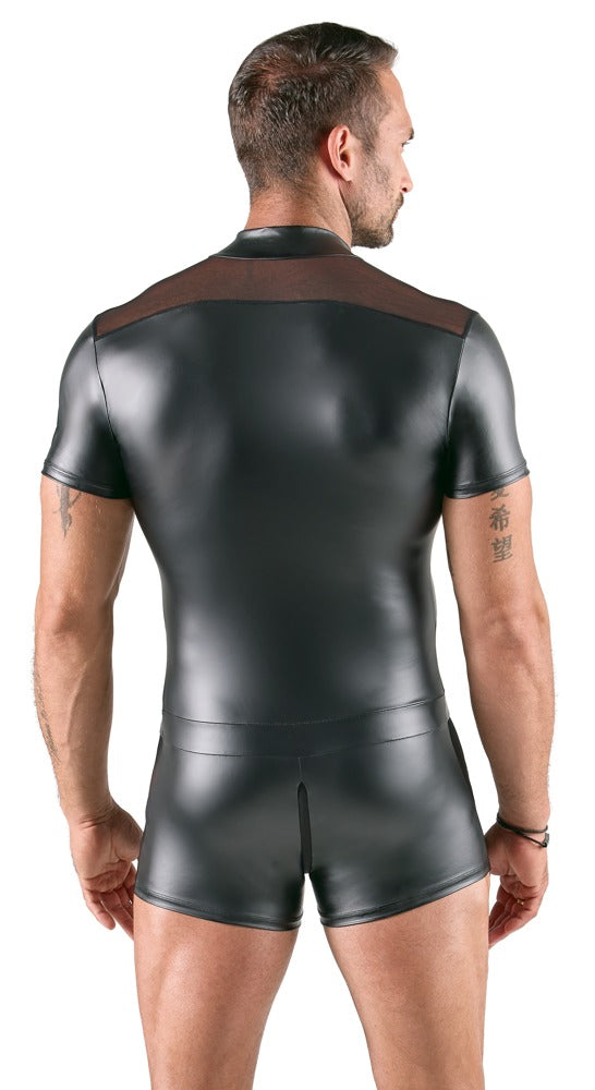 Schwarzer körperbetonender Herren-Kurzoverall mit langem Zip von Svenjoyment – Ansicht 3