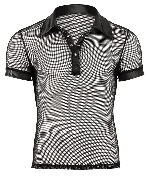 Schwarzes maskulines Herren-Hemd mit Polokragen und Druckknopfleiste von Svenjoyment – Ansicht 8