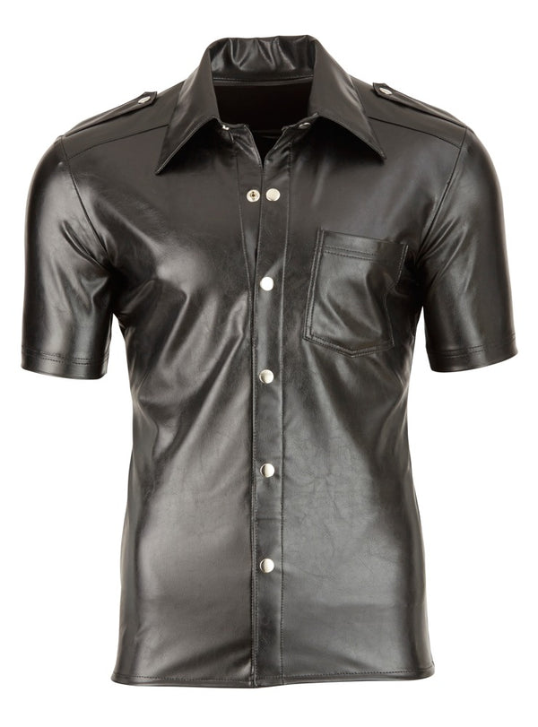 Schwarzes Herren-Shirt im Uniform-Look aus Lederimitat von Svenjoyment – Ansicht 5