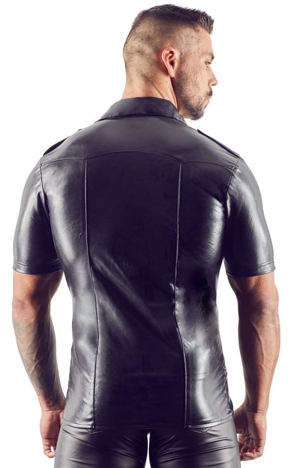 Schwarzes Herren-Shirt im Uniform-Look aus Lederimitat von Svenjoyment – Ansicht 4