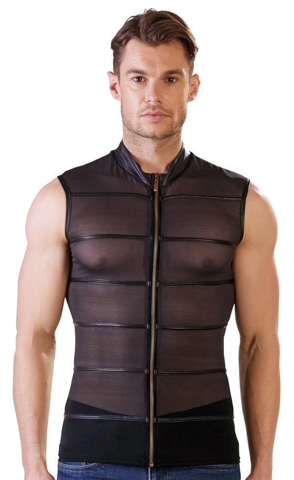 Schwarzes ärmelloses Herren-Shirt aus Powernet mit Mattlook-Streifen von NEK – Ansicht 2