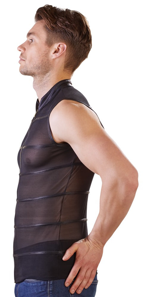 Schwarzes ärmelloses Herren-Shirt aus Powernet mit Mattlook-Streifen von NEK – Ansicht 3