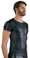 Schwarzes Herren-Shirt im Mattlook mit D-Ringen und Schnürungen von NEK – Ansicht 3