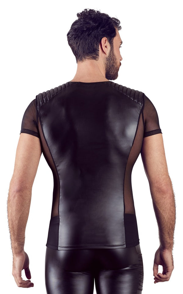 Schwarzes Herren-Shirt im Mattlook mit seitlichen Powernet-Einsätzen im Biker-Style von NEK – Ansicht 6