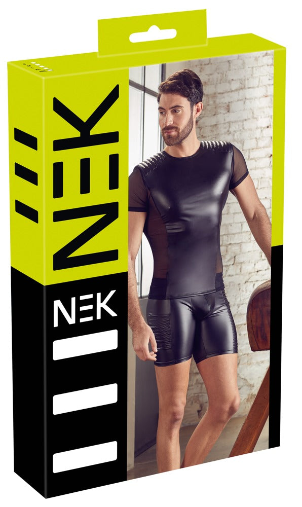 Schwarzes Herren-Shirt im Mattlook mit seitlichen Powernet-Einsätzen im Biker-Style von NEK