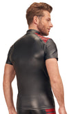 Schwarzes Herren-Shirt im Mattlook mit roten Schulter-Einsätzen und Stehkragen von NEK – Ansicht 7