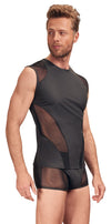 Schwarzes ärmelloses Herren-Shirt im Mattlook mit Netz-Einsätzen von NEK – Ansicht 3