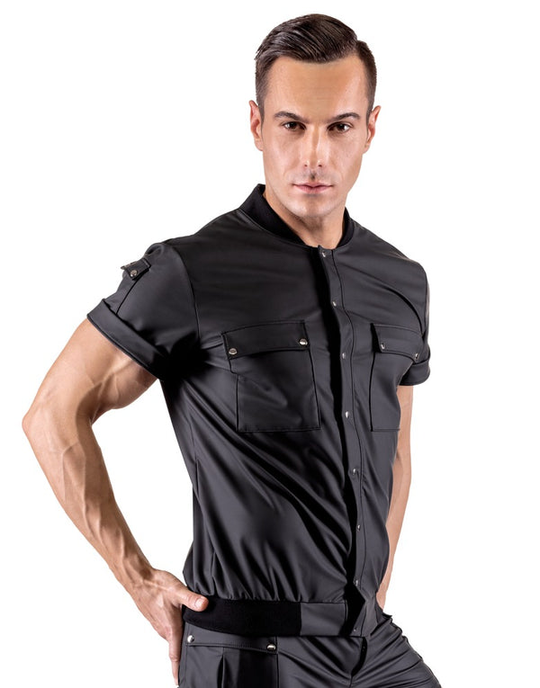 Schwarzes Herren-Hemdshirt im Blouson-Style mit mattem Finish von Svenjoyment – Ansicht 3