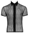 Schwarzes enges Herren-Halbarm-Hemd aus Stretch-Spitze von Svenjoyment – Ansicht 5