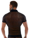 Schwarzes enges Herren-Halbarm-Hemd aus Stretch-Spitze von Svenjoyment – Ansicht 4