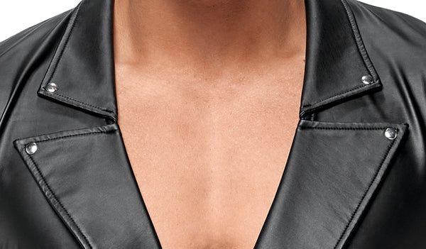 Schwarzes lässiges Herren-Shirt im Mattlook mit nietenbesetztem Reverskragen von NEK – Ansicht 6