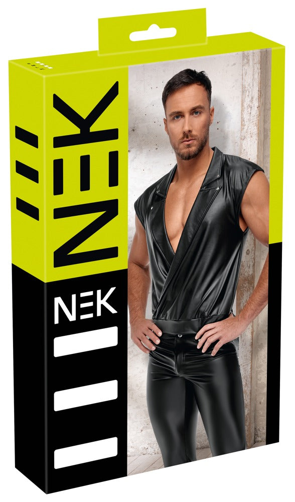 Schwarzes lässiges Herren-Shirt im Mattlook mit nietenbesetztem Reverskragen von NEK