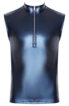 Blaues ärmelloses Herren-Shirt im Metallic-Mattlook mit Stehkragen und Reißverschluss von NEK – Ansicht 6