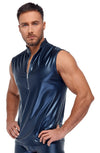 Blaues ärmelloses Herren-Shirt im Metallic-Mattlook mit Stehkragen und Reißverschluss von NEK – Ansicht 4
