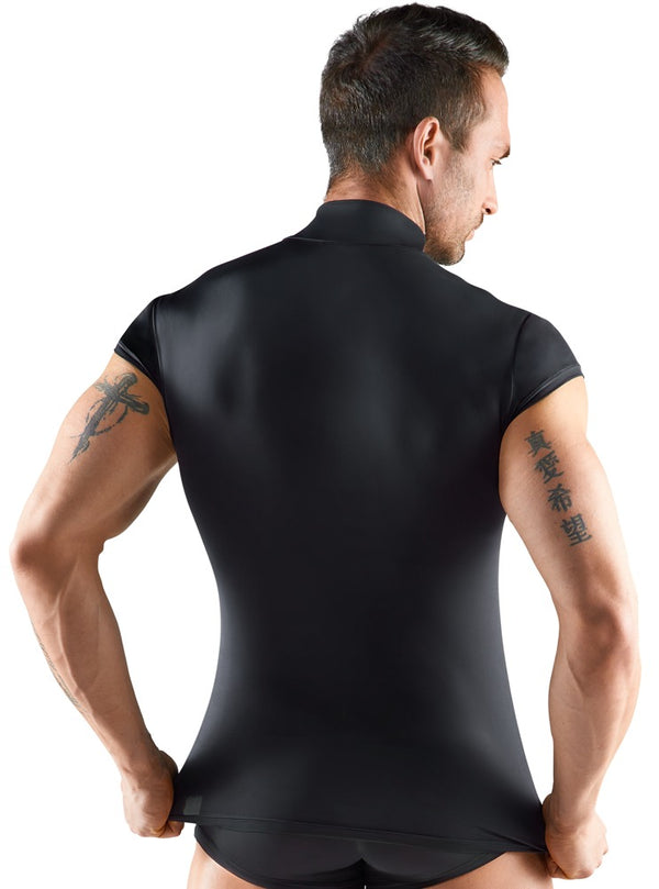 Schwarzes Herren-Streifen-Shirt aus Mikrofaser mit kurzem Arm von Svenjoyment – Ansicht 4