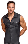 Schwarzes ärmelloses Herren-Shirt im Mattlook mit Druckknopfleiste von NEK – Ansicht 2