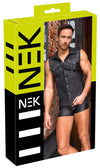 Schwarzes ärmelloses Herren-Shirt im Mattlook mit Druckknopfleiste von NEK