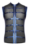 Blaues ärmelloses Herren-Shirt im Metallic-Mattlook mit nietenbesetzten Riemen von NEK – Ansicht 8