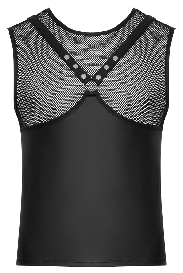 Schwarzes ärmelloses Herren-Shirt im Brustharness-Style mit Nieten von Svenjoyment – Ansicht 7