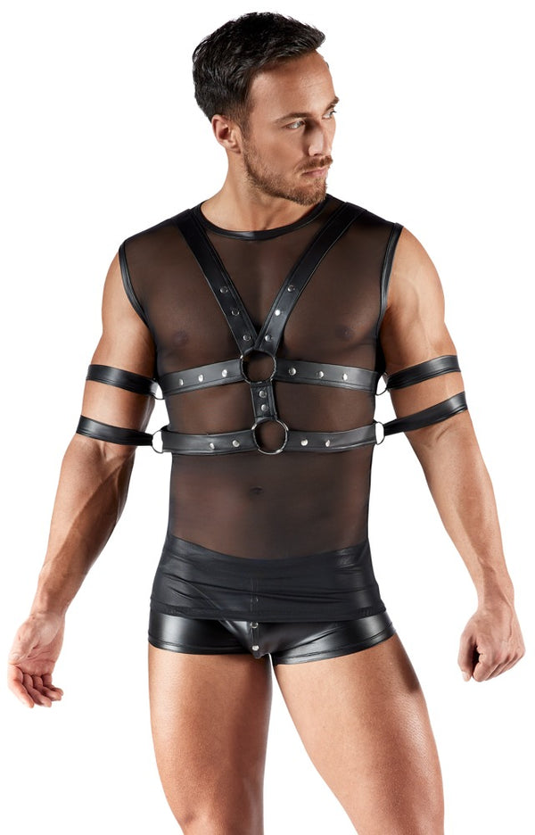 Schwarzes verführerisches Shirt Set mit integriertem Brust Harness von Svenjoyment – Ansicht 3