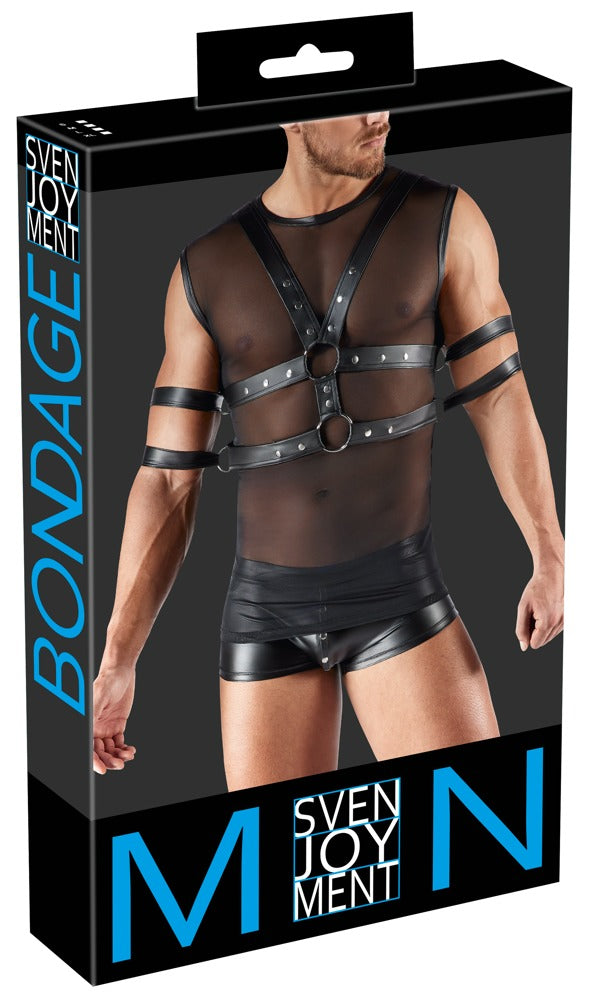 Schwarzes verführerisches Shirt Set mit integriertem Brust Harness von Svenjoyment