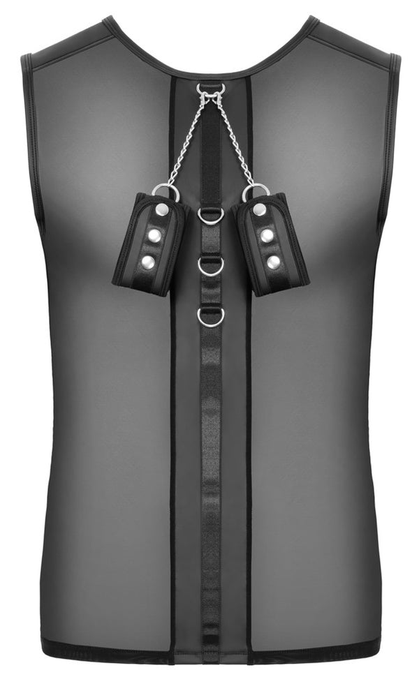 Schwarzes ärmelloses Herren-Netzshirt mit Soft-Handfesseln von Svenjoyment Bondage – Ansicht 8