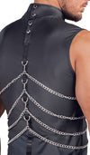 Schwarzes ärmelloses Herren-Shirt im Mattlook mit Ketten und Stehkragen von NEK – Ansicht 7