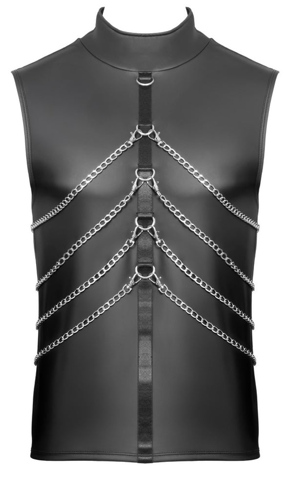 Schwarzes ärmelloses Herren-Shirt im Mattlook mit Ketten und Stehkragen von NEK – Ansicht 8