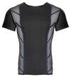 Schwarzes Herren-Kurzarm-Shirt im Mattlook mit Netz und blauen Diagonalstreifen von NEK – Ansicht 6