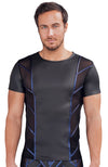 Schwarzes Herren-Kurzarm-Shirt im Mattlook mit Netz und blauen Diagonalstreifen von NEK – Ansicht 2