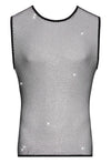 Schwarzes ärmelloses Herren-Netz-Shirt mit Glitzersteinen von Svenjoyment – Ansicht 7