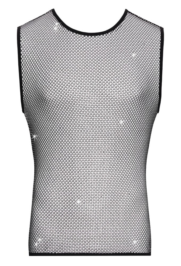 Schwarzes ärmelloses Herren-Netz-Shirt mit Glitzersteinen von Svenjoyment – Ansicht 7