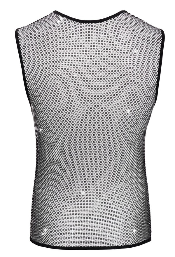 Schwarzes ärmelloses Herren-Netz-Shirt mit Glitzersteinen von Svenjoyment – Ansicht 8