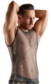 Schwarzes ärmelloses Herren-Netz-Shirt mit Glitzersteinen von Svenjoyment – Ansicht 3
