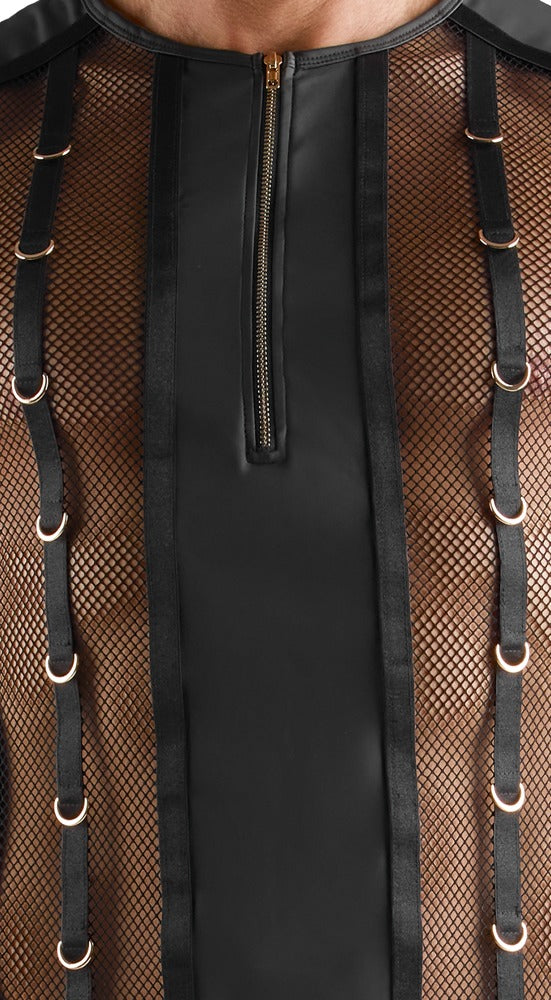 Schwarzes ärmelloses Herren-Shirt im Netz-Wetlook-Mix von Svenjoyment – Ansicht 8