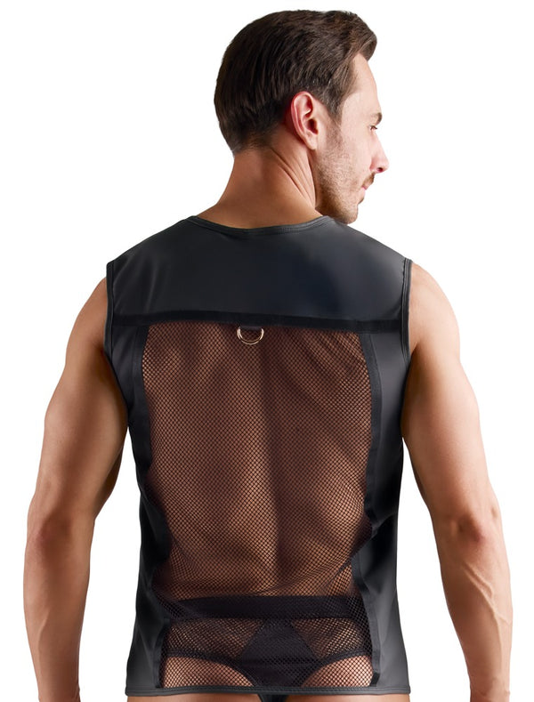 Schwarzes ärmelloses Herren-Shirt im Netz-Wetlook-Mix von Svenjoyment – Ansicht 7