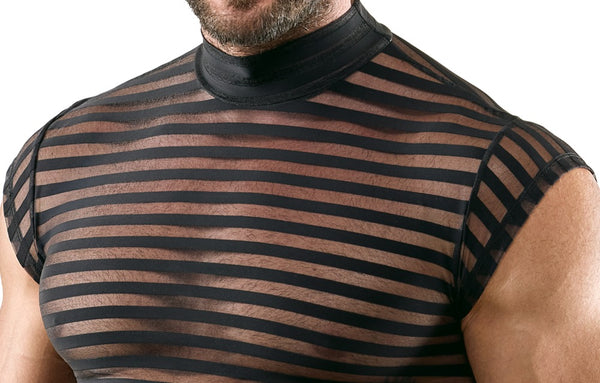 Schwarzes betonendes Herren-Shirt im Querstreifen-Look mit Stehkragen von Svenjoyment – Ansicht 5