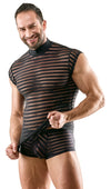 Schwarzes betonendes Herren-Shirt im Querstreifen-Look mit Stehkragen von Svenjoyment – Ansicht 3