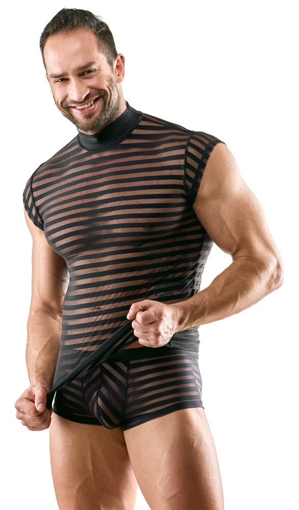 Schwarzes betonendes Herren-Shirt im Querstreifen-Look mit Stehkragen von Svenjoyment – Ansicht 3