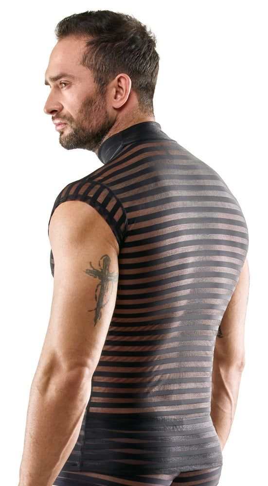 Schwarzes betonendes Herren-Shirt im Querstreifen-Look mit Stehkragen von Svenjoyment – Ansicht 4