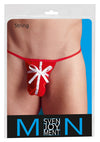 Roter Herren-String im Geschenk-Look aus Pannesamt mit Satinbändern von Svenjoyment