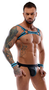 Schwarzes Herren-Set mit Brustharness, Jock und Handfesseln in Neopren-Optik von Svenjoyment BONDAGE – Ansicht 3