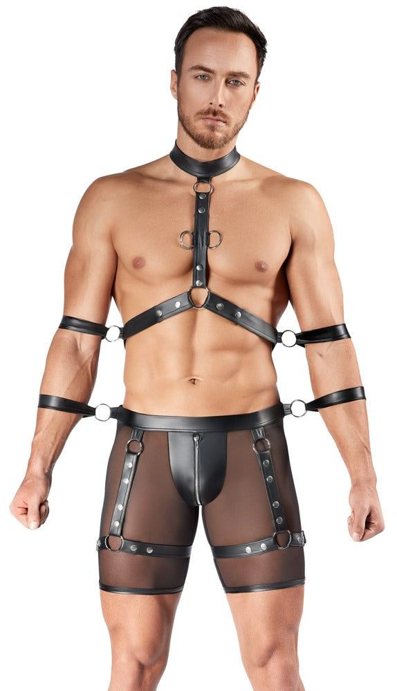 Schwarzes Herren-Set mit Harness-Pants, Brust-Harness und Fesseln von Svenjoyment BONDAGE – Ansicht 2