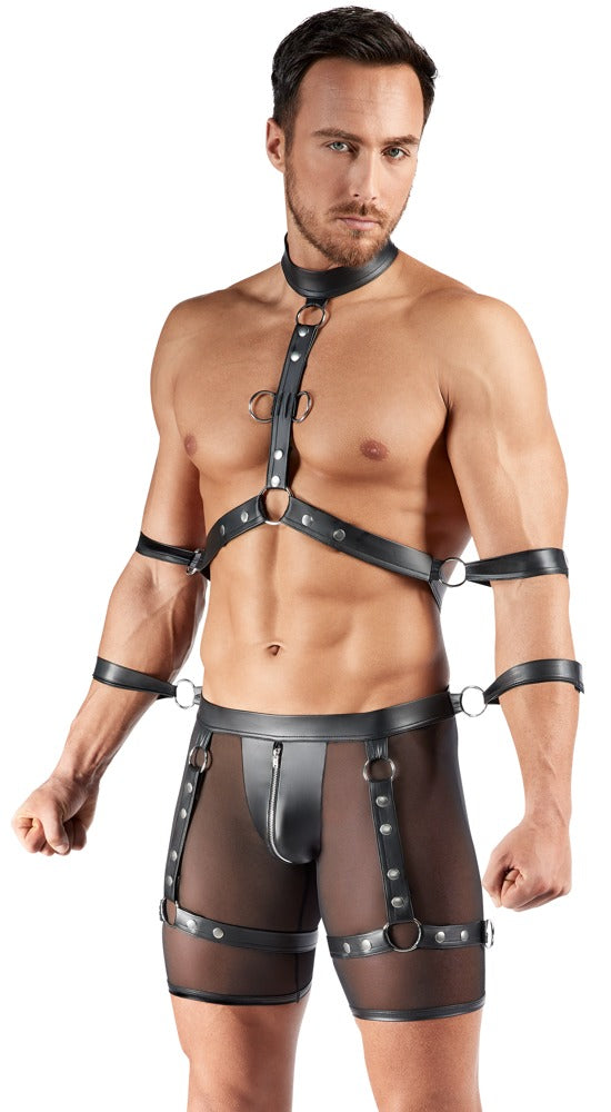 Schwarzes Herren-Set mit Harness-Pants, Brust-Harness und Fesseln von Svenjoyment BONDAGE – Ansicht 3