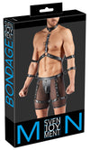 Schwarzes Herren-Set mit Harness-Pants, Brust-Harness und Fesseln von Svenjoyment BONDAGE
