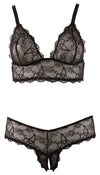 Schwarzes BH- und String-Set aus filigraner Spitze mit offenem Schritt in großen Größen von Cottelli – Ansicht 5