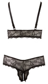 Schwarzes BH- und String-Set aus filigraner Spitze mit offenem Schritt in großen Größen von Cottelli – Ansicht 6