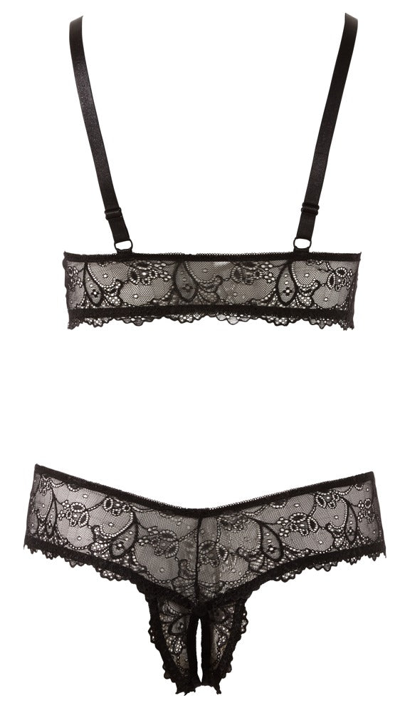 Schwarzes BH- und String-Set aus filigraner Spitze mit offenem Schritt in großen Größen von Cottelli – Ansicht 6