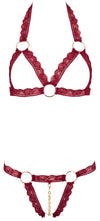 Rotes BH- und String-Set aus Spitzenband mit Metallringen und offenen Cups von Cottelli – Ansicht 8